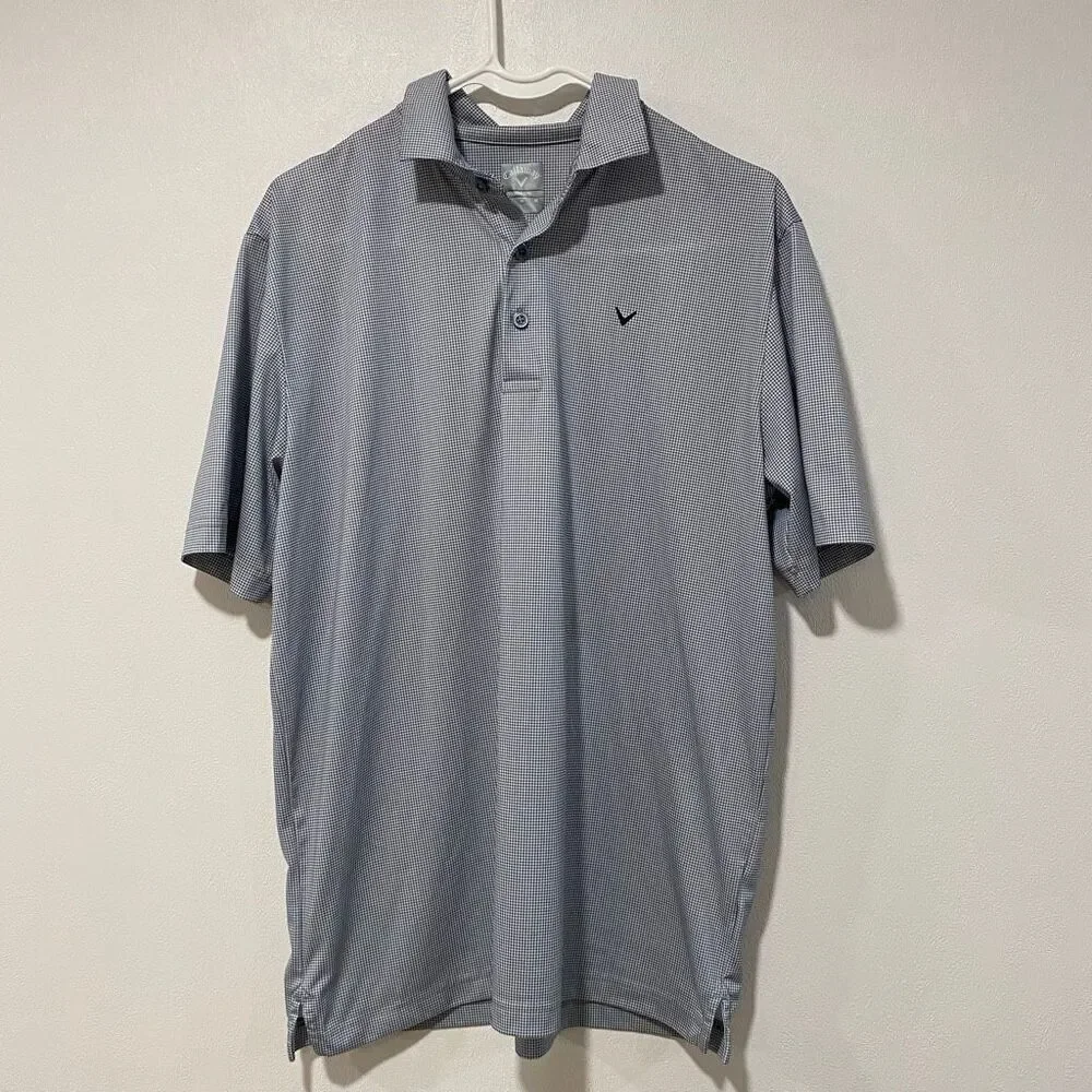 Callaway Golf Polo Shirt Opti-Dri Blue Checkered Mens Size M